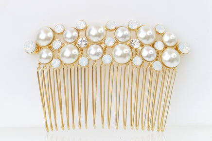 PEARLS HAIR COMB, Dainty Statement Hair Com, Pearl Opal Headpiece, Art Deco Hair Comb,Rebeka Crystals Hair Comb,Wedding Bridal Ivory Comb