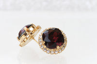 BURGUNDY Rebeka NECKLACE,Bridal Necklace, Wine Red Pendant,Gold Dark Red Necklace,Unique Christmas Necklace, Jewelry Earring Pendant Set