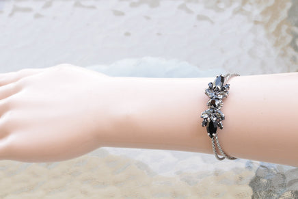 GRAY BLACK BRACELET, Rebeka Wedding Silver Bracelet, Open Bracelet, Bridal Silver Night Adjustable Cuff ,Woman Evening Jewelry