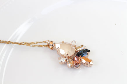 IVORY CREAM NECKLACE, Bridal Navy Blue Blush Champagne, Rebeka Cluster Pendant,Beach Wedding,Blue Rose Gold Necklace,Multi Color Necklace
