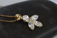 CLEAR CRYSTAL NECKLACE, Rhinestone Bridesmaid, Bridal Minimalist Necklace, Rebeka Crystal Necklace Earrings Set, Wedding Dainty Pendant