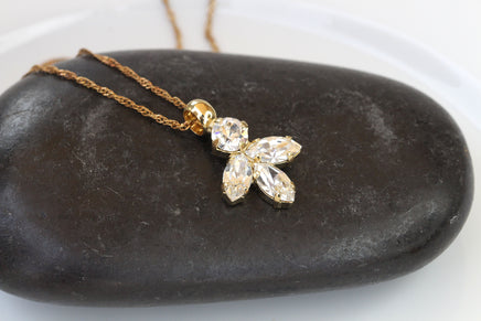 CLEAR CRYSTAL NECKLACE, Rhinestone Bridesmaid, Bridal Minimalist Necklace, Rebeka Crystal Necklace Earrings Set, Wedding Dainty Pendant