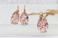 MORGANITE JEWELRY SET, Light Pink Necklace And Earrings, Wedding Rebeka Blush Bridal Matching Jewelry Set, Bridesmaid Full Wedding Set