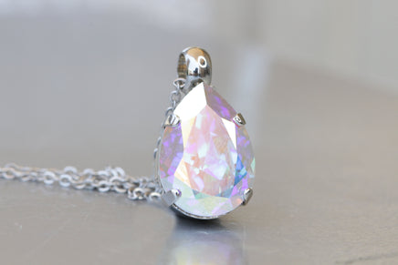 Bridal CRYSTAL Ab NECKLACE, Bridesmaid initial necklace Gift, Rainbow Necklace, Rebeka Necklace, Dainty Wedding Jewelry,Teardrop Necklace