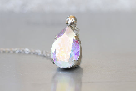 Bridal CRYSTAL Ab NECKLACE, Bridesmaid initial necklace Gift, Rainbow Necklace, Rebeka Necklace, Dainty Wedding Jewelry,Teardrop Necklace