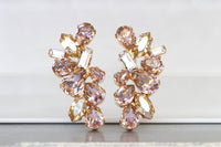 BLUSH EARRINGS, Vintage Rose Crystal earrings, Champagne Wedding jewelry, Rose Gold Cluster Studs, Bridal Earring, Rebeka Morganite Pink