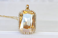 CHAMPAGNE Rebeka NECKLACE,  Bridal Necklace, Rectangle Pendant, Gold Champagne Large Necklace, Geometric Rose Gold Necklace,Jewelry Set