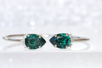 EMERALD BRACELET, Dark Green Necklace Earrings Bracelet Set, Wedding Rebeka Emerald Bridal Gift Jewelry Set,Bridesmaid Open Cuff Bracelet