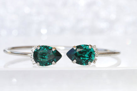 EMERALD BRACELET, Dark Green Necklace Earrings Bracelet Set, Wedding Rebeka Emerald Bridal Gift Jewelry Set,Bridesmaid Open Cuff Bracelet
