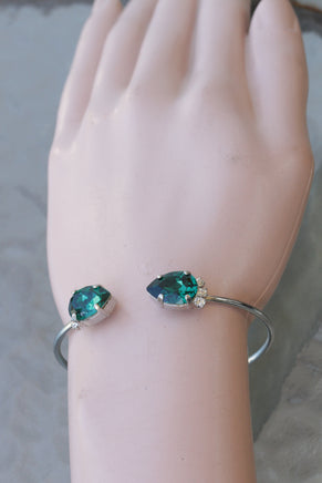 EMERALD BRACELET, Dark Green Necklace Earrings Bracelet Set, Wedding Rebeka Emerald Bridal Gift Jewelry Set,Bridesmaid Open Cuff Bracelet