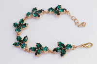 EMERALD BRACELET, Bridal Emerald Bracelet, Dark Green Bracelet, Rebeka Bracelet, Leaf Bracelet, Wedding Emerald Jewelry, Emerald Bangle