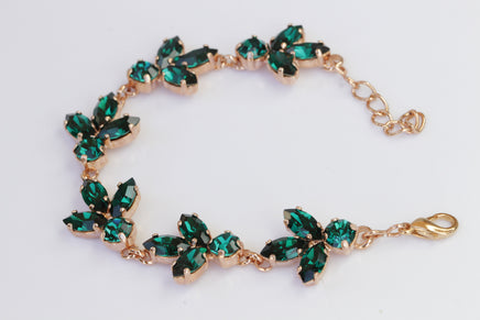 EMERALD BRACELET, Bridal Emerald Bracelet, Dark Green Bracelet, Rebeka Bracelet, Leaf Bracelet, Wedding Emerald Jewelry, Emerald Bangle