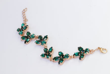 EMERALD BRACELET, Bridal Emerald Bracelet, Dark Green Bracelet, Rebeka Bracelet, Leaf Bracelet, Wedding Emerald Jewelry, Emerald Bangle