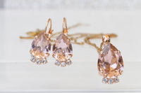 MORGANITE JEWELRY SET, Light Pink Necklace And Earrings, Wedding Rebeka Blush Bridal Matching Jewelry Set, Bridesmaid Full Wedding Set