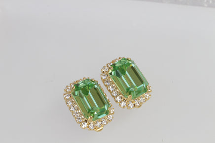 PERIDOT STUD EARRINGS, Rebeka Earrings, Prom Earrings, Light Green Earrings, Bridal Earrings, Mint Green Earrings, Clip on Custom Earring