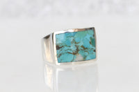Turquoise Silver Ring, Boho Silver Ring, Natural Signet Turquoise Ring, Ring For Women, Men's Rings,Indian Sterling Rings,Semi Precious Ring