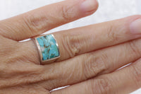 Turquoise Silver Ring, Boho Silver Ring, Natural Signet Turquoise Ring, Ring For Women, Men's Rings,Indian Sterling Rings,Semi Precious Ring