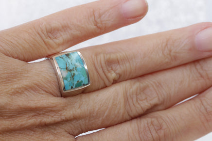 Turquoise Silver Ring, Boho Silver Ring, Natural Signet Turquoise Ring, Ring For Women, Men's Rings,Indian Sterling Rings,Semi Precious Ring