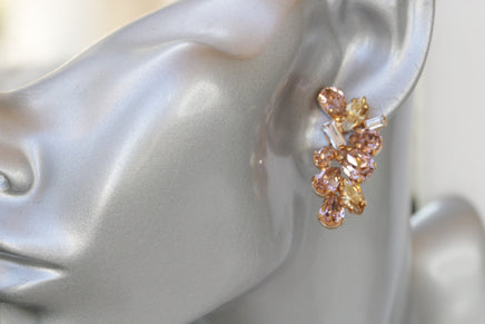 BLUSH EARRINGS, Vintage Rose Crystal earrings, Champagne Wedding jewelry, Rose Gold Cluster Studs, Bridal Earring, Rebeka Morganite Pink