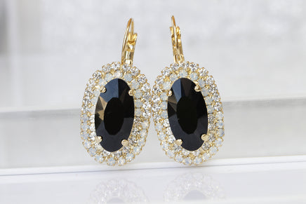 BLACK DROP EARRINGS, Black Bridal Earrings, Large Dangle Evening Earrings, Classic Black Earrings,Wedding Rebeka Impressing Woman Jewelry