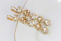 Rose Gold BRIDAL EARRINGS, Champagne Wedding Earrings, Rebeka Crystals Earrings, Gold Drop Long Earrings, Chandelier Statement Bridesmaid