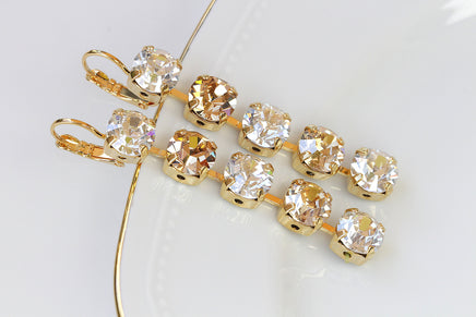 Rose Gold BRIDAL EARRINGS, Champagne Wedding Earrings, Rebeka Crystals Earrings, Gold Drop Long Earrings, Chandelier Statement Bridesmaid
