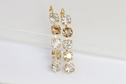 Rose Gold BRIDAL EARRINGS, Champagne Wedding Earrings, Rebeka Crystals Earrings, Gold Drop Long Earrings, Chandelier Statement Bridesmaid