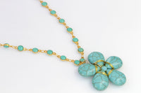 TURQUOISE FLOWER NECKLACE,Blue Turquoise Necklace,Turquoise Beads Necklace.Gemstone Turquoise Necklace,Turquoise Long Necklace,Boho Necklace