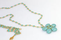 TURQUOISE FLOWER NECKLACE,Blue Turquoise Necklace,Turquoise Beads Necklace.Gemstone Turquoise Necklace,Turquoise Long Necklace,Boho Necklace