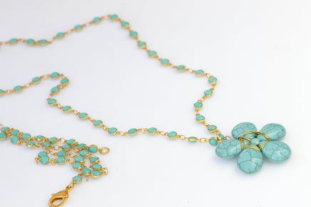 TURQUOISE FLOWER NECKLACE,Blue Turquoise Necklace,Turquoise Beads Necklace.Gemstone Turquoise Necklace,Turquoise Long Necklace,Boho Necklace