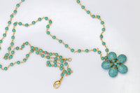 TURQUOISE FLOWER NECKLACE,Blue Turquoise Necklace,Turquoise Beads Necklace.Gemstone Turquoise Necklace,Turquoise Long Necklace,Boho Necklace