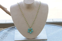 TURQUOISE FLOWER NECKLACE,Blue Turquoise Necklace,Turquoise Beads Necklace.Gemstone Turquoise Necklace,Turquoise Long Necklace,Boho Necklace