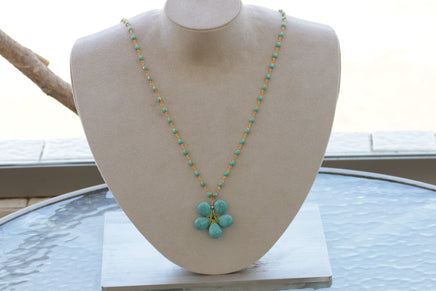TURQUOISE FLOWER NECKLACE,Blue Turquoise Necklace,Turquoise Beads Necklace.Gemstone Turquoise Necklace,Turquoise Long Necklace,Boho Necklace