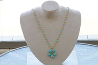 TURQUOISE FLOWER NECKLACE,Blue Turquoise Necklace,Turquoise Beads Necklace.Gemstone Turquoise Necklace,Turquoise Long Necklace,Boho Necklace