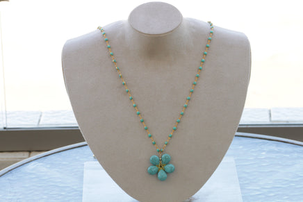 TURQUOISE FLOWER NECKLACE,Blue Turquoise Necklace,Turquoise Beads Necklace.Gemstone Turquoise Necklace,Turquoise Long Necklace,Boho Necklace