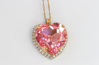 PINK HEART NECKLACE, Valentine's Day Gift for Wife, Statement Rebeka Heart Necklace,Heart Shaped Necklace, Big Gold Pendant Necklace Gift