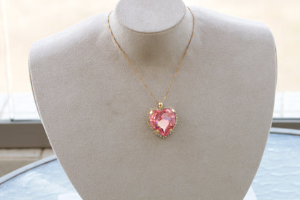 PINK HEART NECKLACE, Valentine's Day Gift for Wife, Statement Rebeka Heart Necklace,Heart Shaped Necklace, Big Gold Pendant Necklace Gift