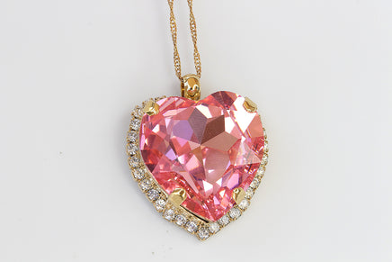 PINK HEART NECKLACE, Valentine's Day Gift for Wife, Statement Rebeka Heart Necklace,Heart Shaped Necklace, Big Gold Pendant Necklace Gift