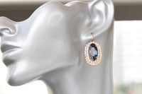 NAVY DROP EARRINGS, Navy Blue Bridal Earrings, Large Opal Dark Blue Earrings, Blue Topaz Earrings,Wedding Rebeka , Mother Of The Bride
