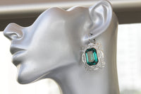 EMERALD STATEMENT EARRINGS, Dark Green Earrings, Rebeka Earrings, Antique Style, Big Drop Earrings, Filigree Jewelry,Emerald Cut Earrings
