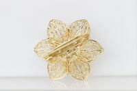 GOLD SILVER BROOCH, Flower Brooch, Crystal Brooch, Ooak Brooch, Art Gold Brooch, Rebeka Brooch, Oriental Brooch, Ethnic Jewelry, Handmade
