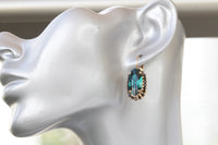 EMERALD BLACK EARRINGS, Emerald Bridal Earrings, Large Dark Green Earrings, Classic Earrings,Wedding Rebeka Statement Woman Evening, Gift