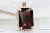 BURGUNDY Rebeka NECKLACE,Bridal Necklace, Wine Red Pendant,Gold Dark Red Necklace,Unique Christmas Necklace, Jewelry Earring Pendant Set