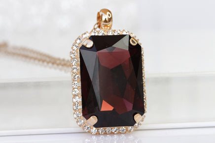 BURGUNDY Rebeka NECKLACE,Bridal Necklace, Wine Red Pendant,Gold Dark Red Necklace,Unique Christmas Necklace, Jewelry Earring Pendant Set