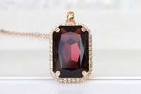 BURGUNDY Rebeka NECKLACE,Bridal Necklace, Wine Red Pendant,Gold Dark Red Necklace,Unique Christmas Necklace, Jewelry Earring Pendant Set
