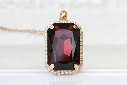 BURGUNDY Rebeka NECKLACE,Bridal Necklace, Wine Red Pendant,Gold Dark Red Necklace,Unique Christmas Necklace, Jewelry Earring Pendant Set