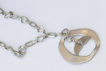 Whale tail NECKLACE, Surfer Necklace Men, Boho Chunky Necklace Unisex, Beach Necklace, Statement Whale Tail Charms Necklace, Silver Choker