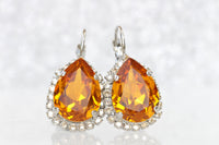 ORANGE SILVER EARRINGS, Bridal Earrings, Tear Drop Earrings, Orange Earrings,Rebeka Honey Earrings, Bridesmaid, Bridal shower Gift Idea's