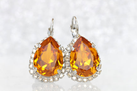 ORANGE SILVER EARRINGS, Bridal Earrings, Tear Drop Earrings, Orange Earrings,Rebeka Honey Earrings, Bridesmaid, Bridal shower Gift Idea's