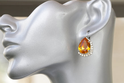 ORANGE SILVER EARRINGS, Bridal Earrings, Tear Drop Earrings, Orange Earrings,Rebeka Honey Earrings, Bridesmaid, Bridal shower Gift Idea's